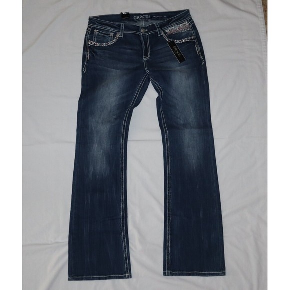 NEW Grace in LA Womens Size 32 Floral Boot Cut Stretch Floral Flap Embroidery - Picture 3 of 12